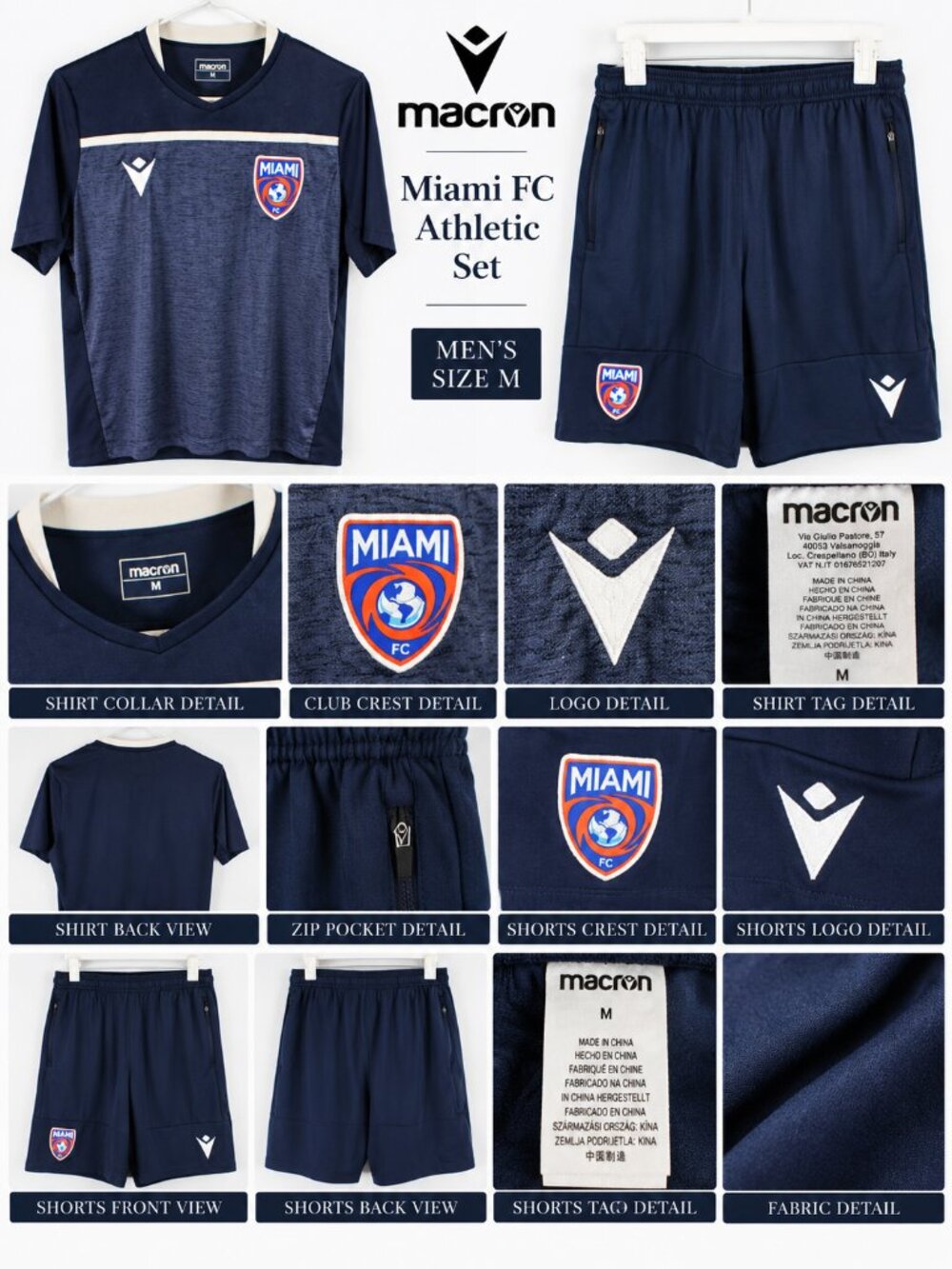 Macron Men's Miami FC Soccer Jersey Shirt and Shorts Kit Set M